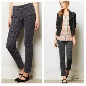 Anthropologie Cartonnier Velvet Brocade Faded Black Gray Ankle Pants S- 2